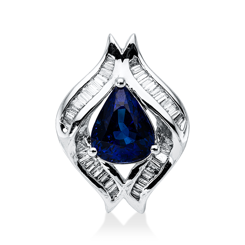 Image 90008832 - Anhänger 18 kt WG, 38 Trapeze 0,36 ct, F-si, 1 Saphir 2,47 ct blau, H:20,1 mm, B:14,8 ...