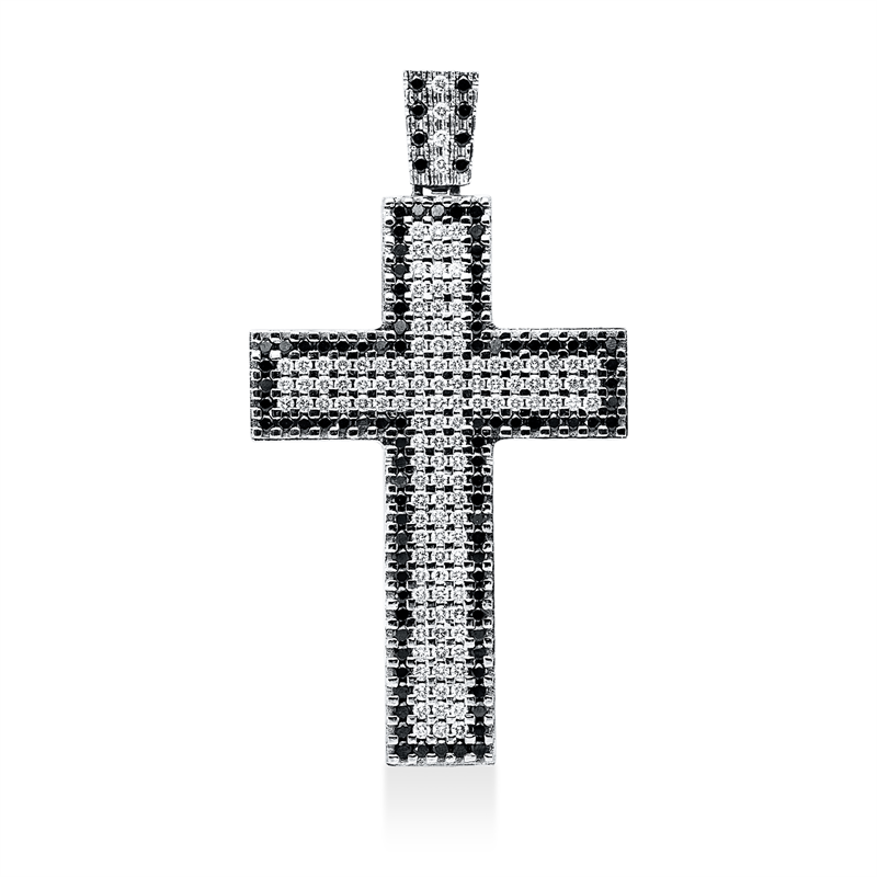 Image 90008839 - Anhänger 14 kt WG Kreuz, Fassung teils schwarz rhodinie, 227 Brillanten 6,96 ct, fancy, ...