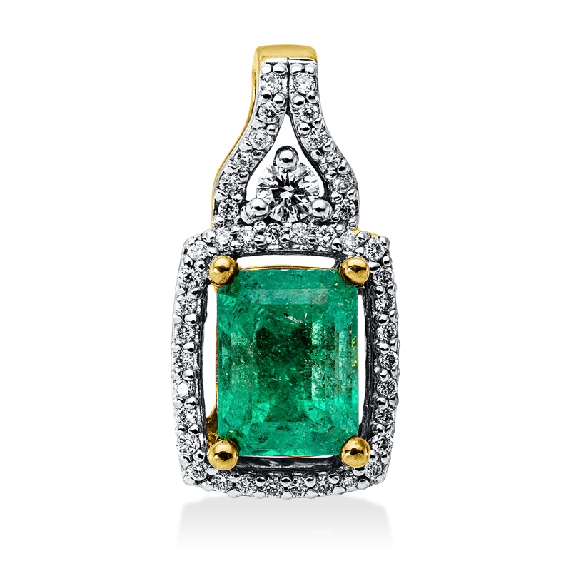 Image 90008840 - Anhänger 4er-Krappe 18 kt GG WG, 43 Brillanten 0,19 ct, F-si, 1 Smaragd 1,55 ct grün, ...