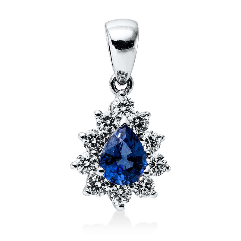 Image 90008866 - Anhänger 18 kt WG, mit Öse, 10 Brillanten 0,26 ct, TW-vsi, 1 Saphir 0,38 ct blau, ...