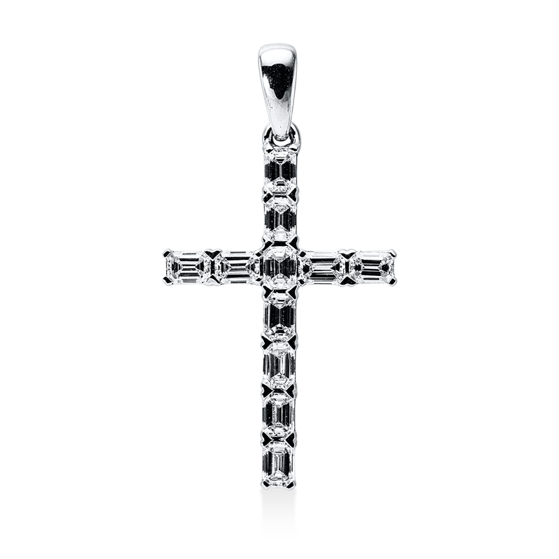 Image 90008873 - Anhänger 18 kt WG Kreuz, mit Öse, 11 Sm.schliff 0,95 ct, TW-vsi/si, H:30,3 mm, B:16,1 ...