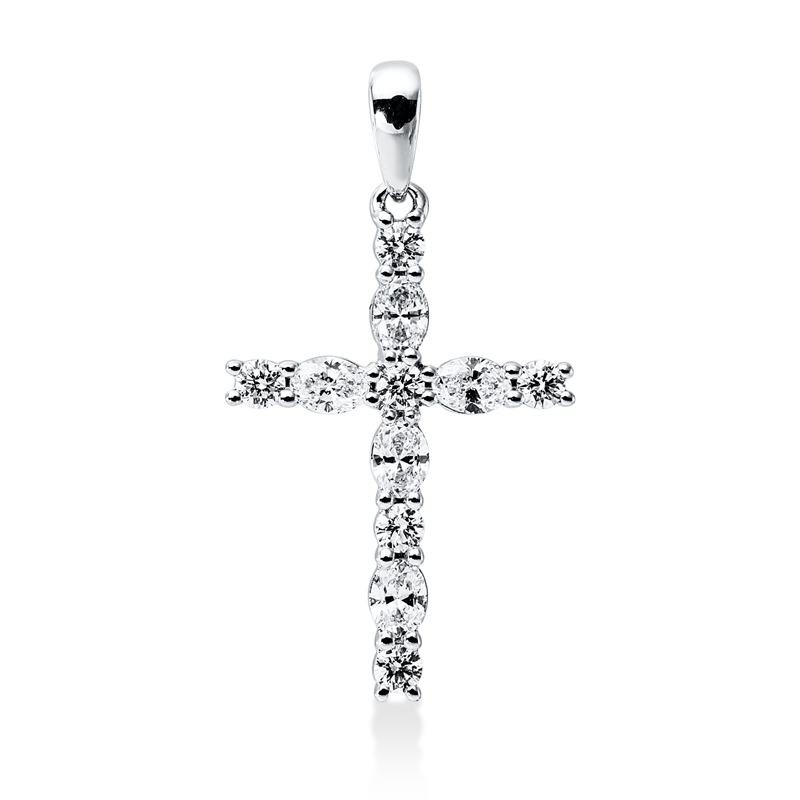 Image 90008876 - Anhänger 18 kt WG Kreuz, mit Öse, 5 Oval 0,44 ct, TW-vsi/si, 6 Brillanten 0,23 ct, ...