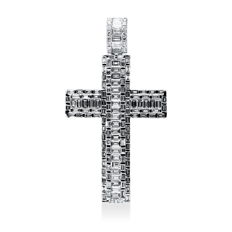 Image 90008897 - Anhänger 18 kt WG Kreuz, mit Öse, 139 Baguette 2,18 ct, TW-vsi/si, 16 Brillanten 0,09 ...