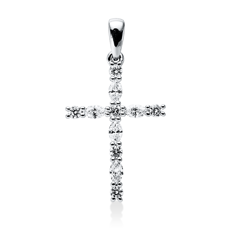 Image 90008902 - Anhänger 18 kt WG Kreuz, mit Öse, 5 Navette 0,32 ct, TW-vsi/si, 6 Brillanten 0,18 ct, ...