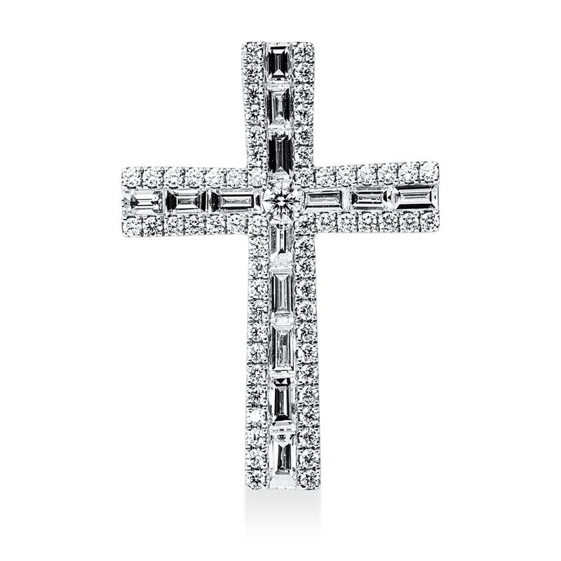 Image 90008904 - Anhänger 18 kt WG Kreuz, 13 Baguette 0,82 ct, TW-vsi/si, 1 Trap. 0,06 ct, TW-si, 65 ...