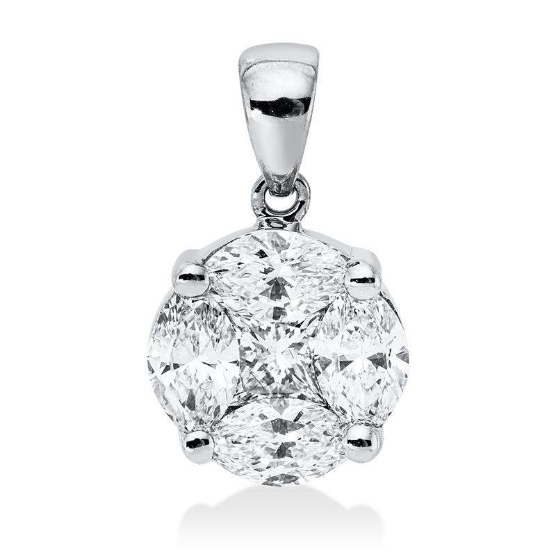 Image 90008905 - Anhänger 18 kt WG, mit Öse, 1 Princ. 0,31 ct, TW-si, 4 Navette 0,96 ct, TW-si, H:14,3 ...