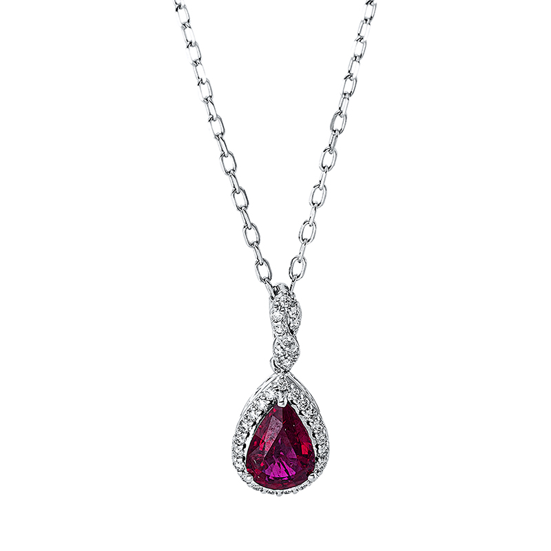 Image 90008984 - Collier 3er-Krappe 18 kt WG, mit ZÖ 40 cm 43 cm, 30 Brillanten 0,09 ct, TW-si, 1 Rubin ...