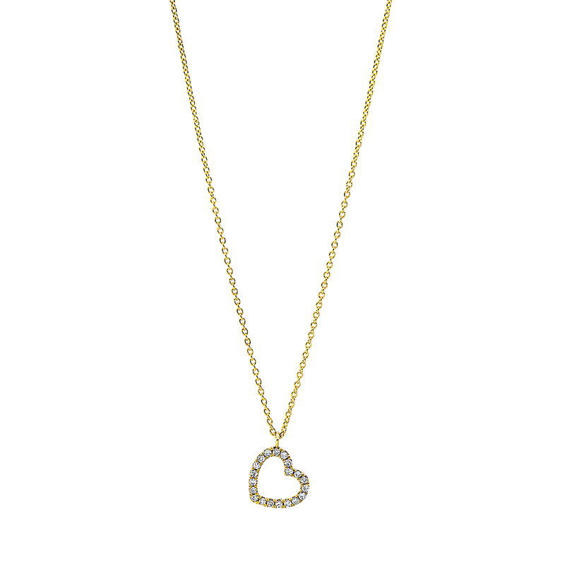 Image 90008986 - Collier 18 kt GG Herz, mit ZÖ 40 cm,42 cm, 20 Brillanten 0,06 ct, TW-si, H:6,8 mm, B:7,2 ...