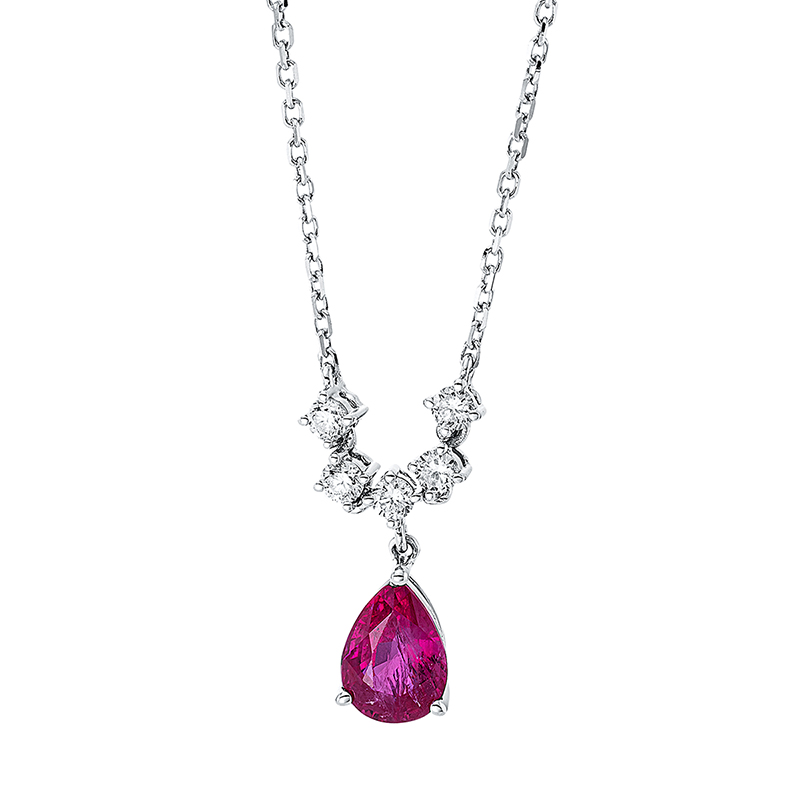 Image 90008996 - Collier 18 kt WG, 5 Brillanten 0,17 ct, TW-si, 1 Rubin 0,92 ct rot, L:43,2 ...