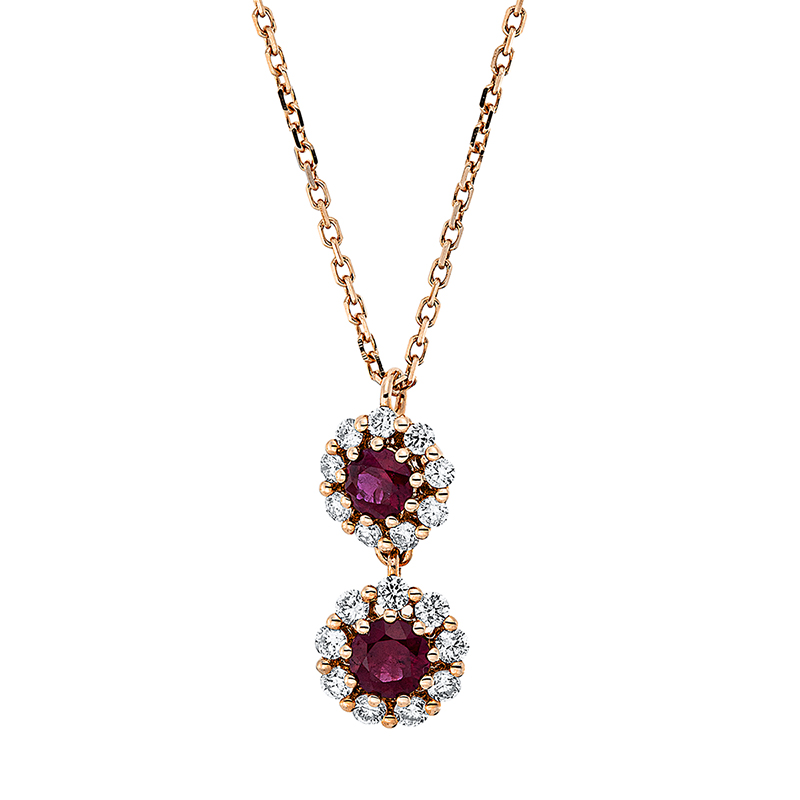 Image 90009008 - Collier 18 kt RG, 18 Brillanten 0,26 ct, TW-si, 2 Rubine 0,38 ct rot, L:43,2 ...