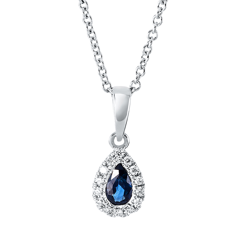 Image 90009015 - Collier 18 kt WG, mit ZÖ 42 cm, 14 Brillanten 0,06 ct, TW-si, 1 Saphir 0,24 ct blau, ...