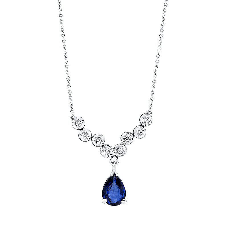Image 90009020 - Collier 14 kt WG, 8 Brillanten 0,07 ct, F-si, 1 Saphir 0,63 ct blau, H:16,2 mm, B:17,8 ...