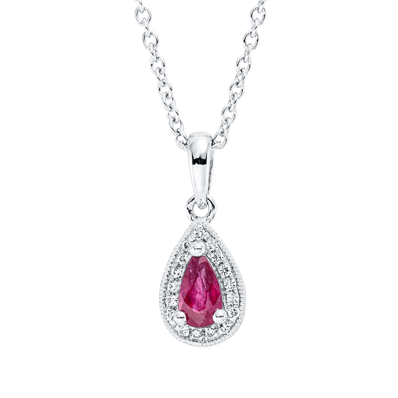 Image 90009021 - Collier 18 kt WG, mit ZÖ 42 cm, 17 Brillanten 0,04 ct, TW-si, 1 Rubin 0,26 ct rot, ...