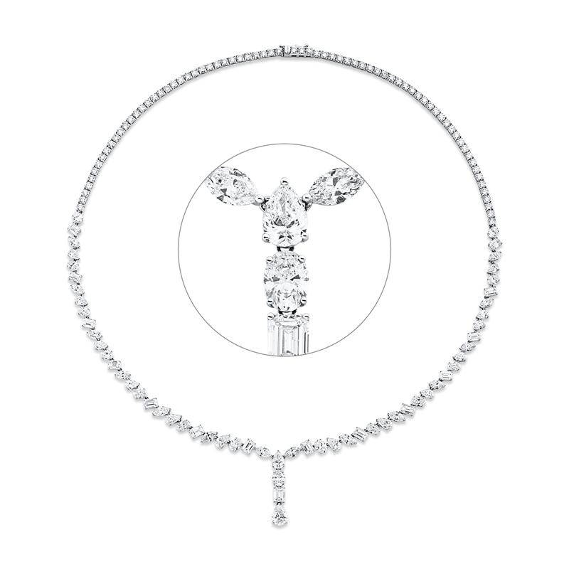 Image 90009027 - Collier 18 kt WG, 15 Sm.schliff 4,36 ct, TW-si, 14 Navette 3,02 ct, TW-si, 14 Tropfen ...