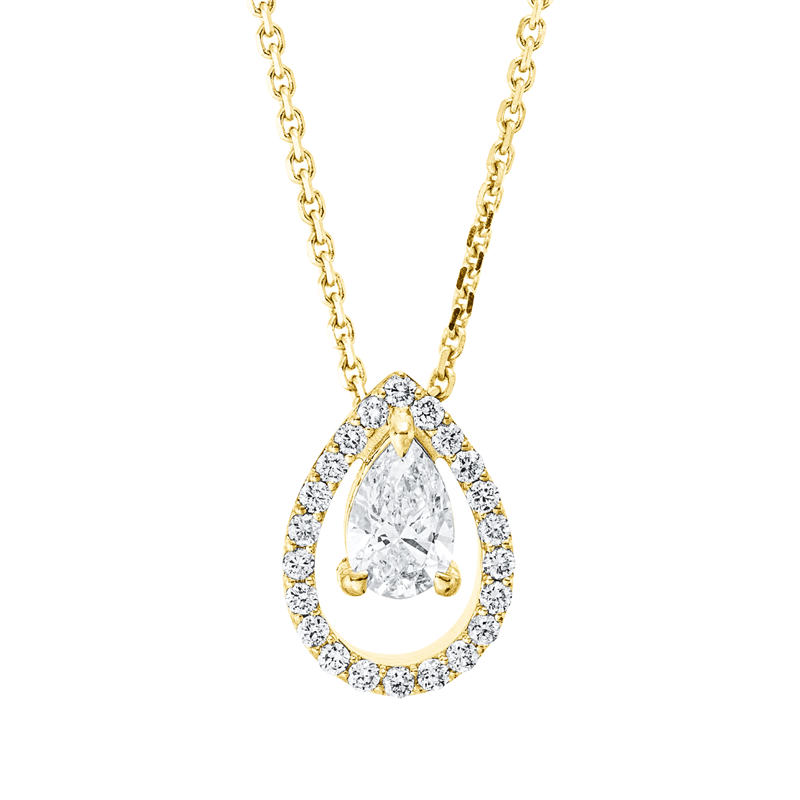 Image 90009029 - Collier 18 kt GG Tropfen, mit ZÖ 42 cm, 1 Tropfen 0,32 ct, TW-si, 22 Brillanten 0,14 ct, ...