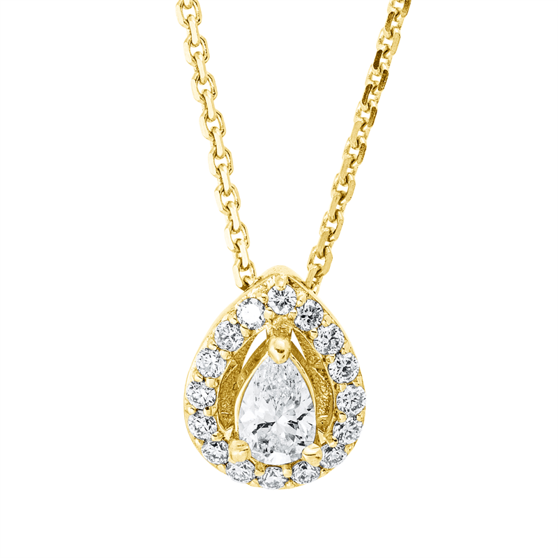 Image 90009032 - Collier 18 kt GG Tropfen, mit ZÖ 42 cm, 1 Tropfen 0,18 ct, TW-si, 16 Brillanten 0,12 ct, ...