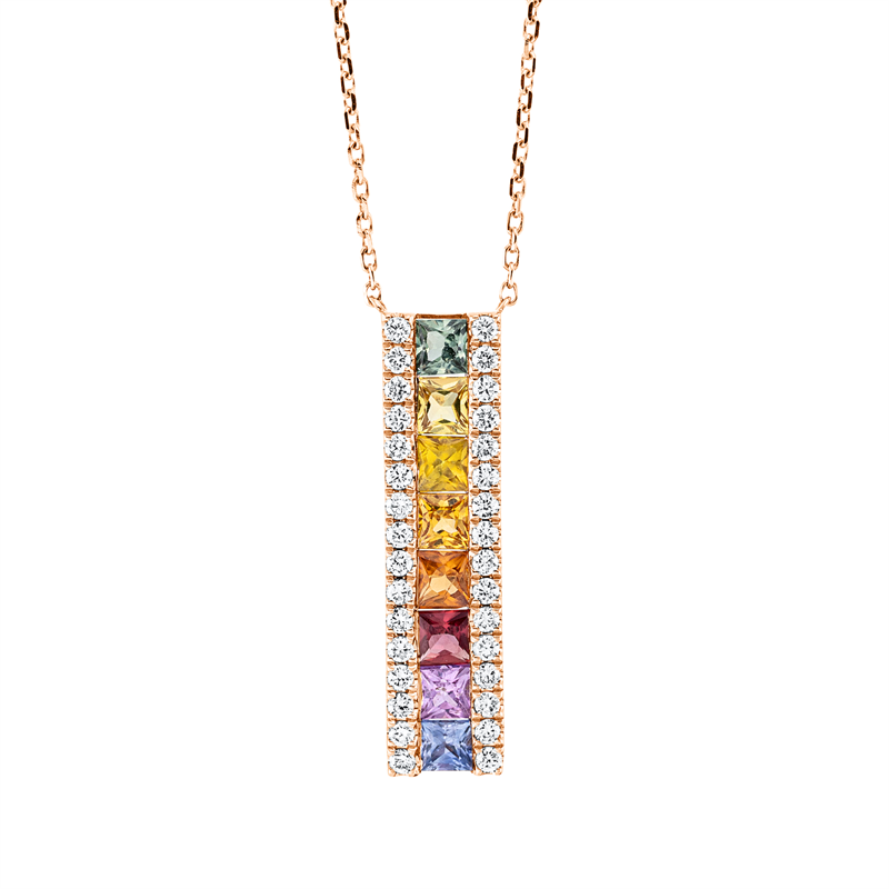 Image Collier 18 kt RG, mit ZÖ 40 cm, 32 Brillanten 0,21 ct, TW-si, 8 Saphire 1,01 ct fancy, ...