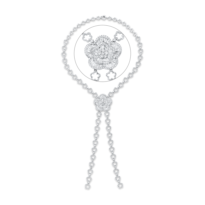 Image Collier 18 kt WG Blume/Blumen, 75 Trapeze 3,52 ct, TW-si, 1028 Brillanten 8,49 ct, TW-si, ...