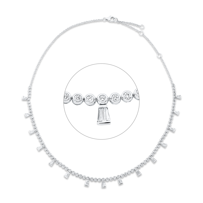 Image Collier 18 kt WG, mit ZÖ 35,5 38 40,6 cm, 30 Trapeze 1,06 ct, TW-vsi, 77 Brillanten ...