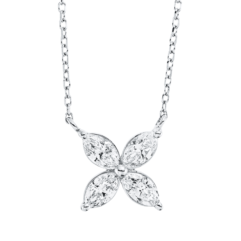 Image Collier 18 kt WG, mit ZÖ 40 cm 42 cm, 4 Navette 0,64 ct, TW-si, L:45,0 cm. ...