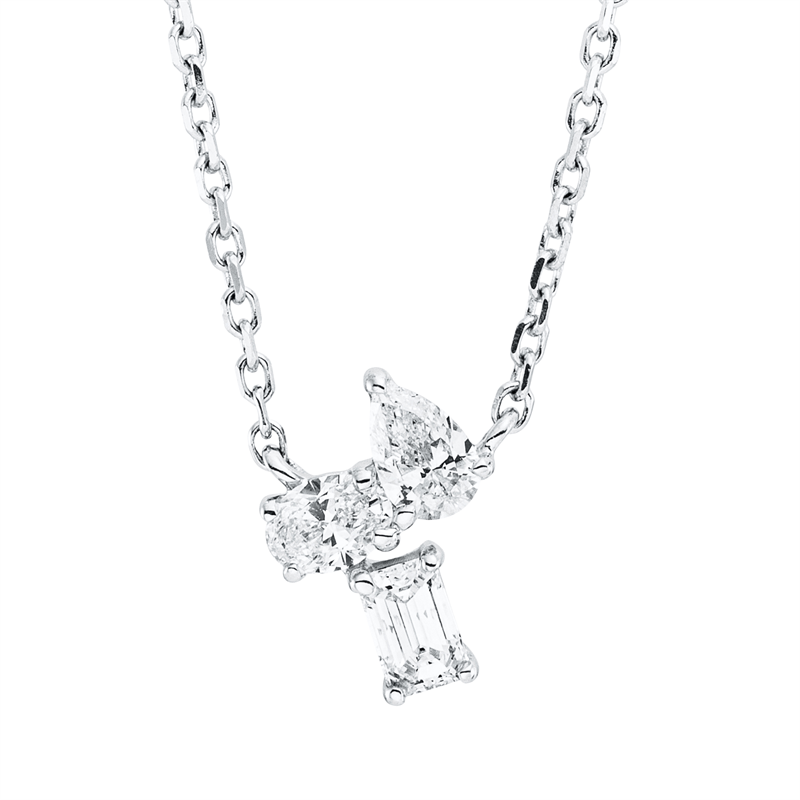 Image Collier 18 kt WG, mit ZÖ 42 cm, 1 Tropfen 0,10 ct, TW-si, 1 Sm.schliff 0,11 ct, TW-si, 1 ...