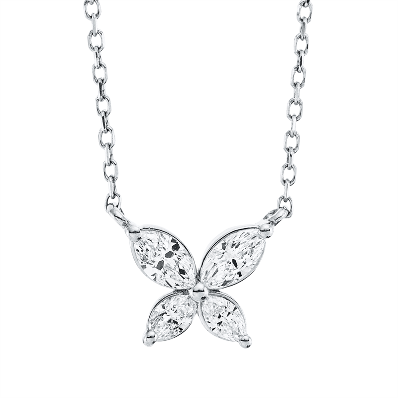 Image Collier 18 kt WG, mit ZÖ 40 cm 42 cm, 2 Navette 0,20 ct, TW-si, 2 Navette 0,10 ct, ...