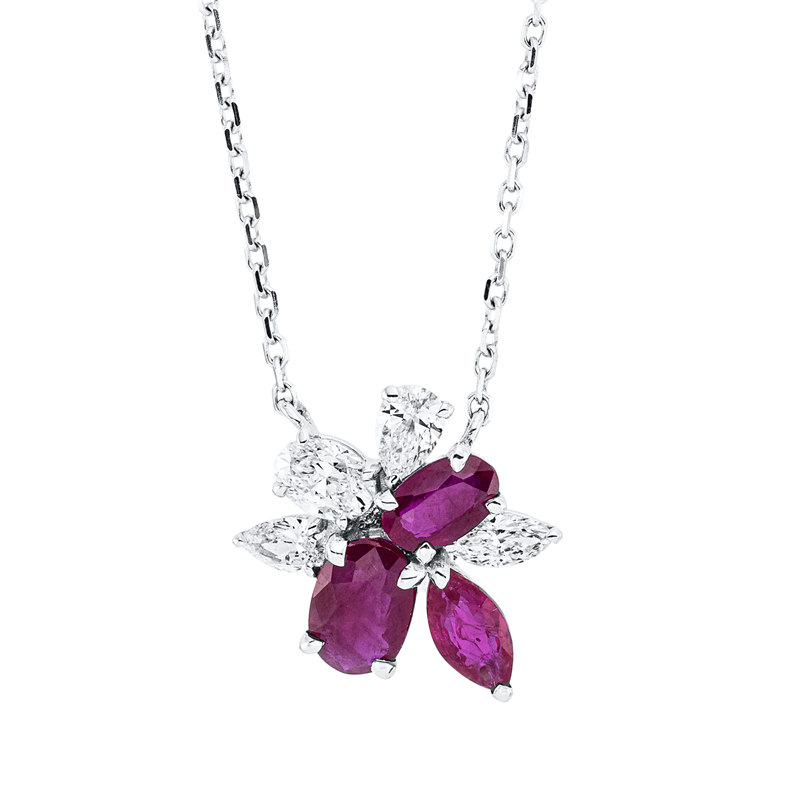 Image Collier 18 kt WG, mit ZÖ 42 cm, 4 Fant-Schl. 0,47 ct, TW-si, 1 Rubin 0,36 ct rot, 2 ...