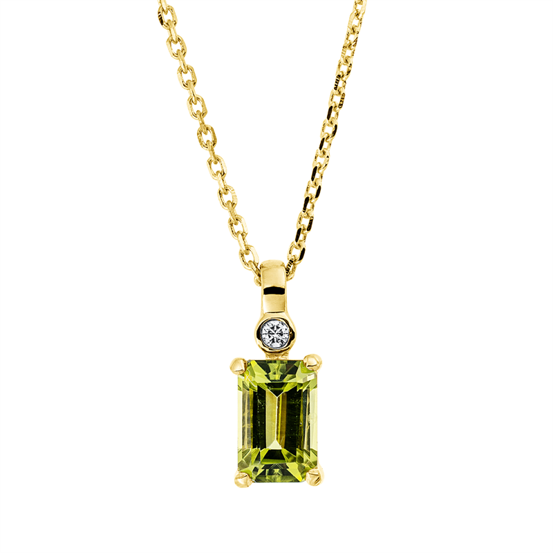 Image 90009041 - Collier 18 kt GG, mit ZÖ 42 cm, 1 Brill. 0,01 ct, TW-si, 1 Peridot 0,62 ct grün, L:45,0 ...