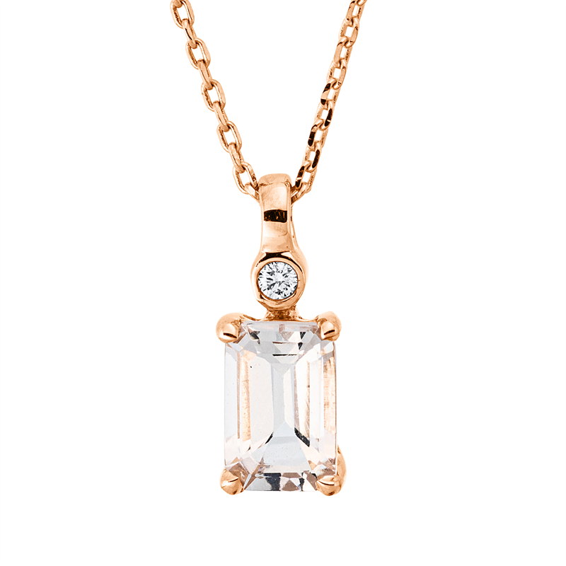 Image 90009042 - Collier 18 kt RG, mit ZÖ 42 cm, 1 Brill. 0,01 ct, TW-si, 1 Morganit 0,54 ct, H:11,7 mm, ...