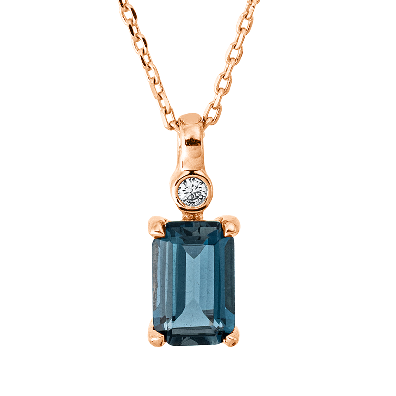 Image 90009043 - Collier 18 kt RG, mit ZÖ 42 cm, 1 Brill. 0,01 ct, TW-si, 1 Topas 0,62 ct Lond. blue, ...