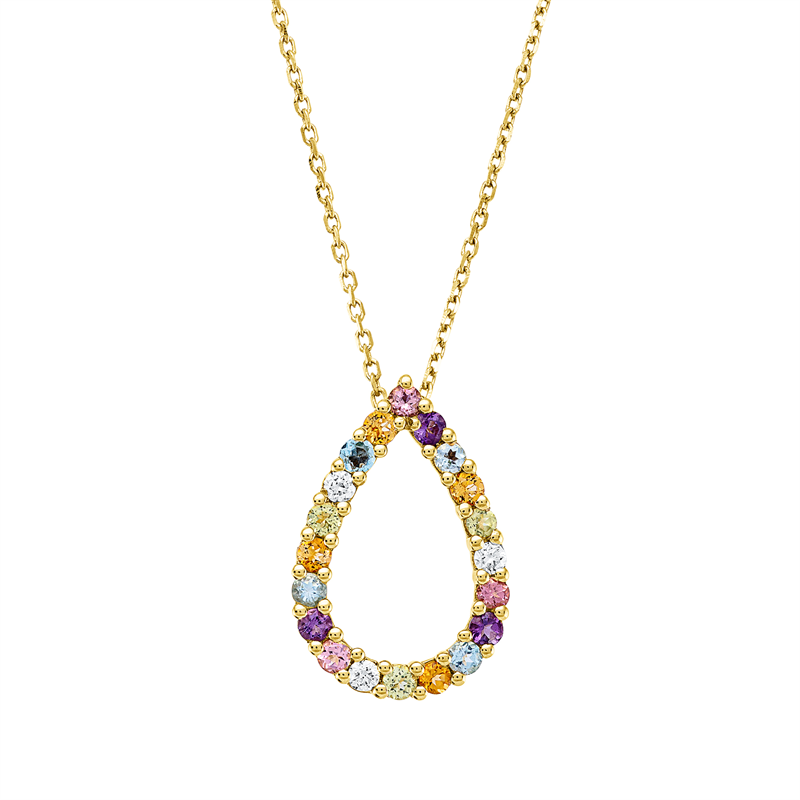 Image 90009054 - Collier 18 kt GG Tropfen, mit ZÖ 42 cm, 3 Brillanten 0,06 ct, TW-si, 3 Peridot 0,07 ct ...