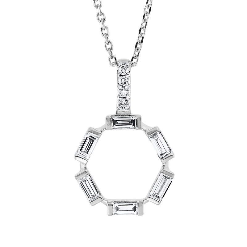 Image 90009055 - Collier 18 kt WG, mit ZÖ 42 cm, 6 Baguette 0,15 ct, TW-si, 4 Brillanten 0,02 ct, TW-si, ...