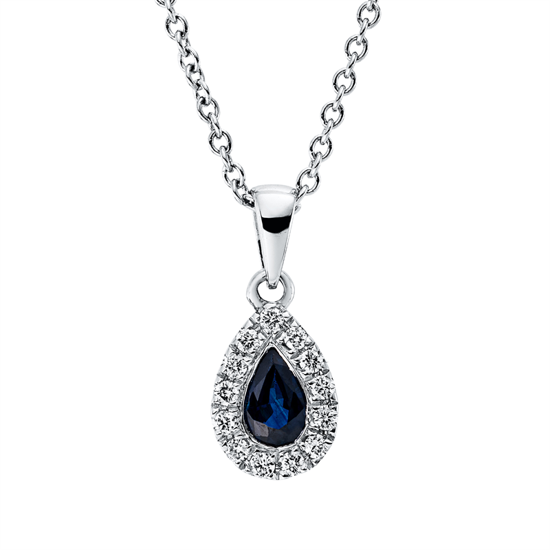 Image 90009079 - Collier 18 kt WG, mit ZÖ 42 cm, 13 Brillanten 0,08 ct, TW-si, 1 Saphir 0,39 ct blau, ...