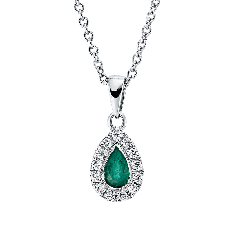 Image 90009080 - Collier 18 kt WG, mit ZÖ 42 cm, 13 Brillanten 0,08 ct, TW-si, 1 Smaragd 0,19 ct grün, ...