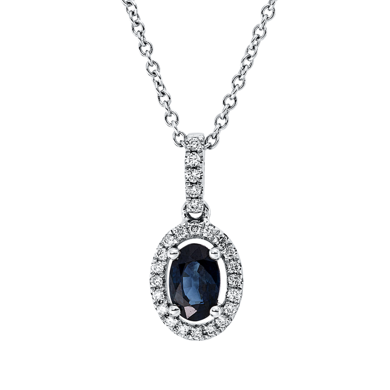 Image 90009081 - Collier 18 kt WG, mit ZÖ 42 cm, 25 Brillanten 0,11 ct, TW-si, 1 Saphir 0,50 ct blau, ...