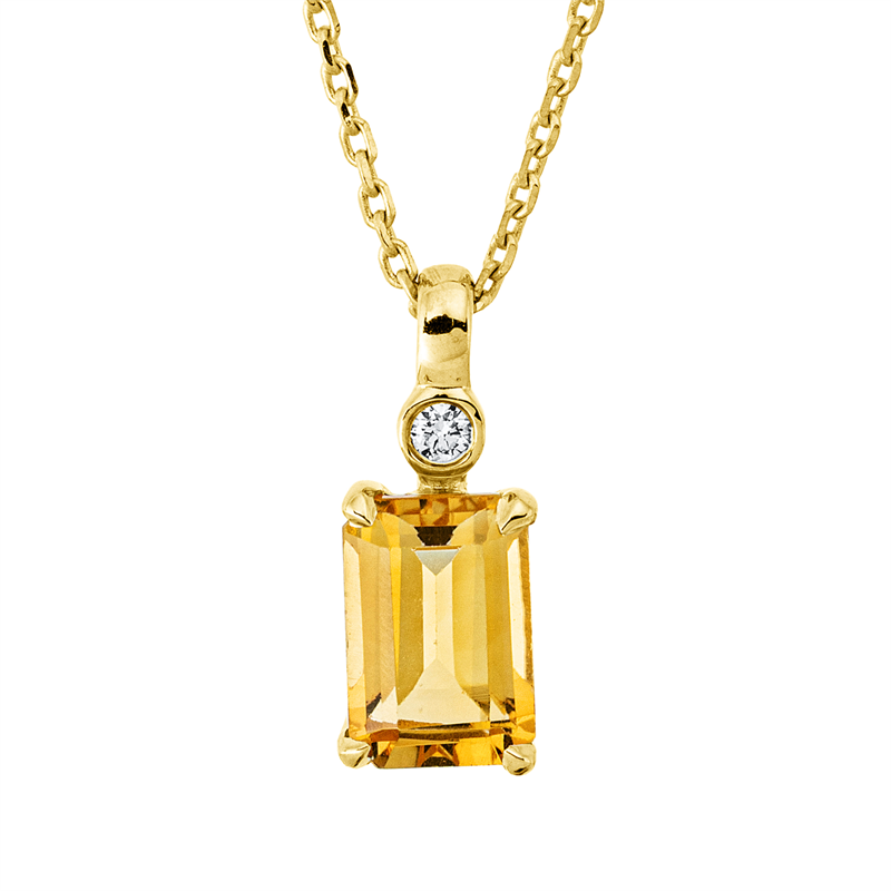 Image 90009087 - Collier 18 kt GG, mit ZÖ 42 cm, 1 Brill. 0,01 ct, TW-si, 1 Citrin 0,62 ct gelb, H:11,7 ...