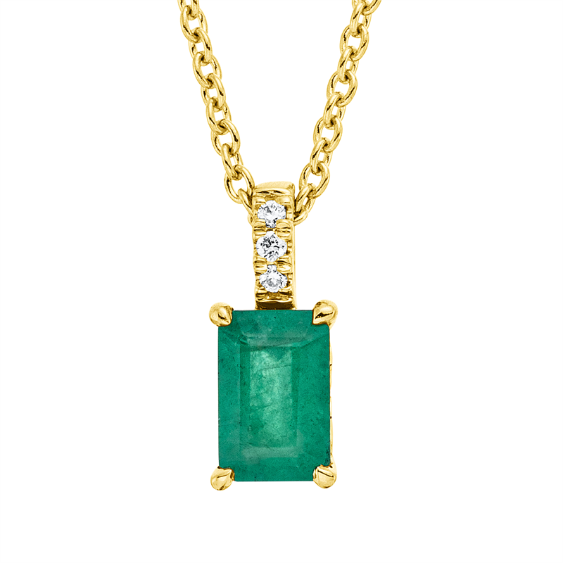Image 90008921 - Collier 18 kt GG, mit ZÖ 42 cm, 3 Brillanten 0,02 ct, TW-si, 1 Smaragd 0,57 ct grün, ...