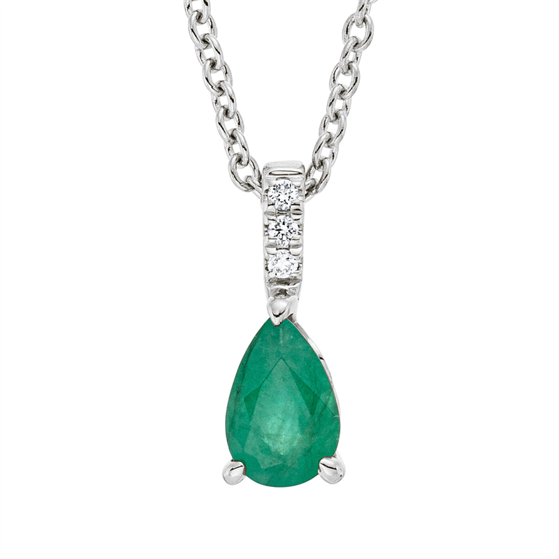 Image 90008923 - Collier 18 kt WG, mit ZÖ 42 cm, 3 Brillanten 0,02 ct, TW-si, 1 Smaragd 0,37 ct grün, ...