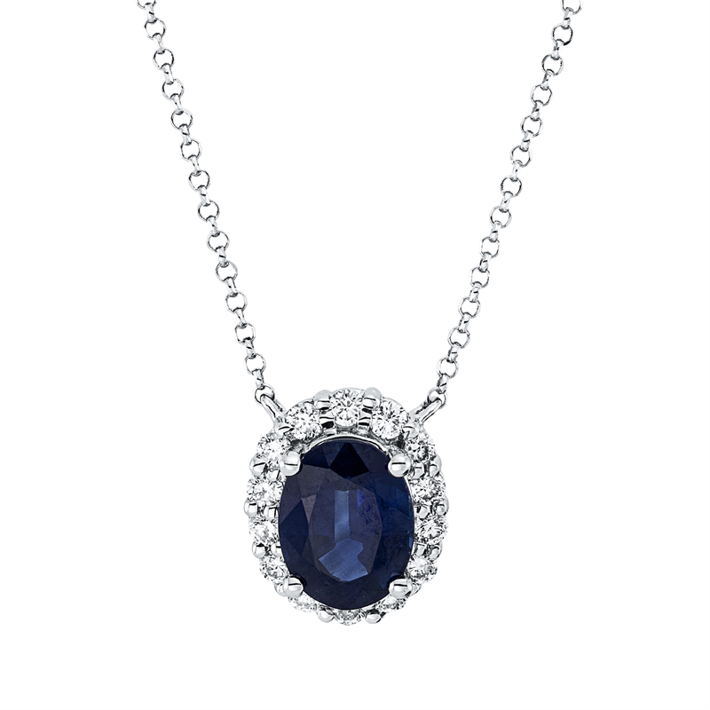 Image 90008932 - Collier 18 kt WG, mit ZÖ 38.1 cm 40.6 cm, 14 Brillanten 0,29 ct, TW-si, 1 Saphir 1,56 ...