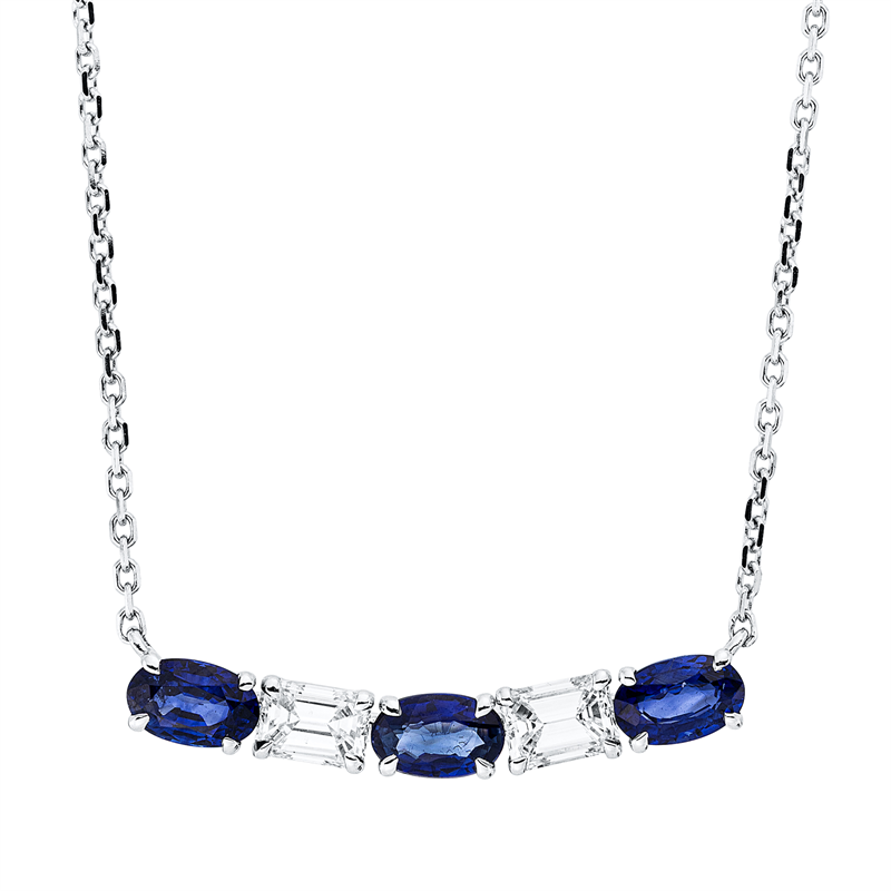 Image 90008933 - Collier 18 kt WG, mit ZÖ 40,6 cm, 2 Sm.schliff 0,50 ct, TW-si, 3 Saphire 1,08 ct blau, ...