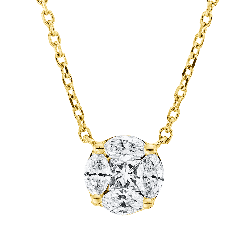 Image 90008934 - Collier 18 kt GG, mit ZÖ 40 cm, 1 Princ. 0,07 ct, TW-si, 4 Navette 0,17 ct, TW-si, H:5,4 ...