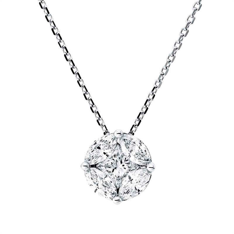 Image 90008935 - Collier 18 kt WG, mit ZÖ 40 cm, 1 Princ. 0,26 ct, TW-si, 4 Navette 0,60 ct, TW-si, H:8,9 ...