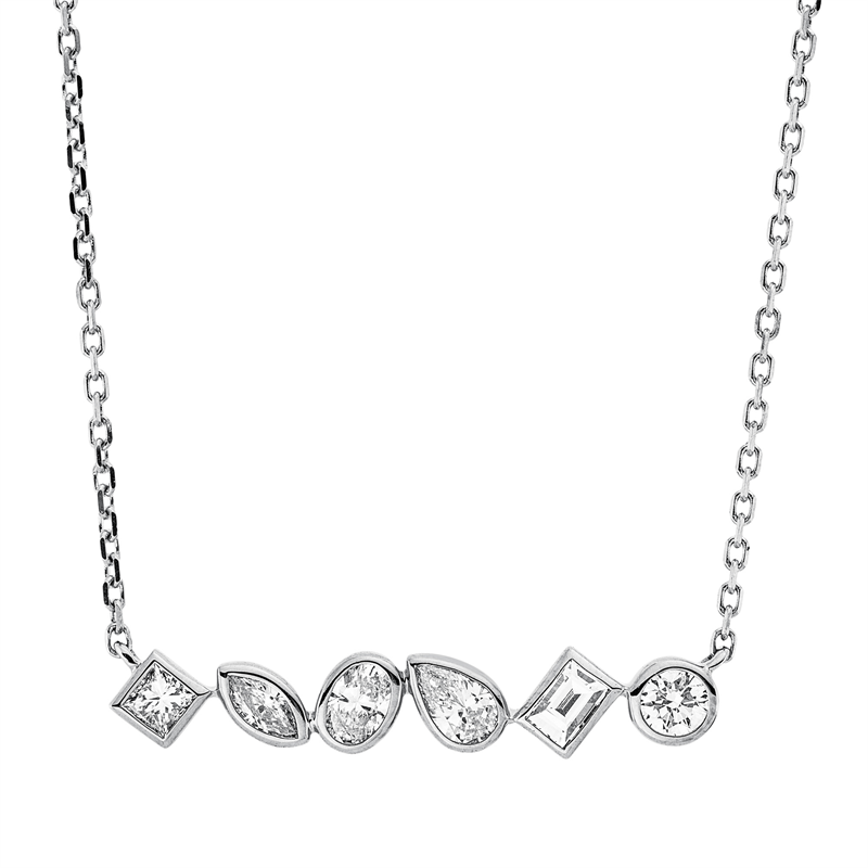 Image 90008936 - Collier 18 kt WG, mit ZÖ 40 cm, 1 Bag. 0,08 ct, TW-si, 4 Fant-Schl. 0,29 ct, TW-si, 1 ...
