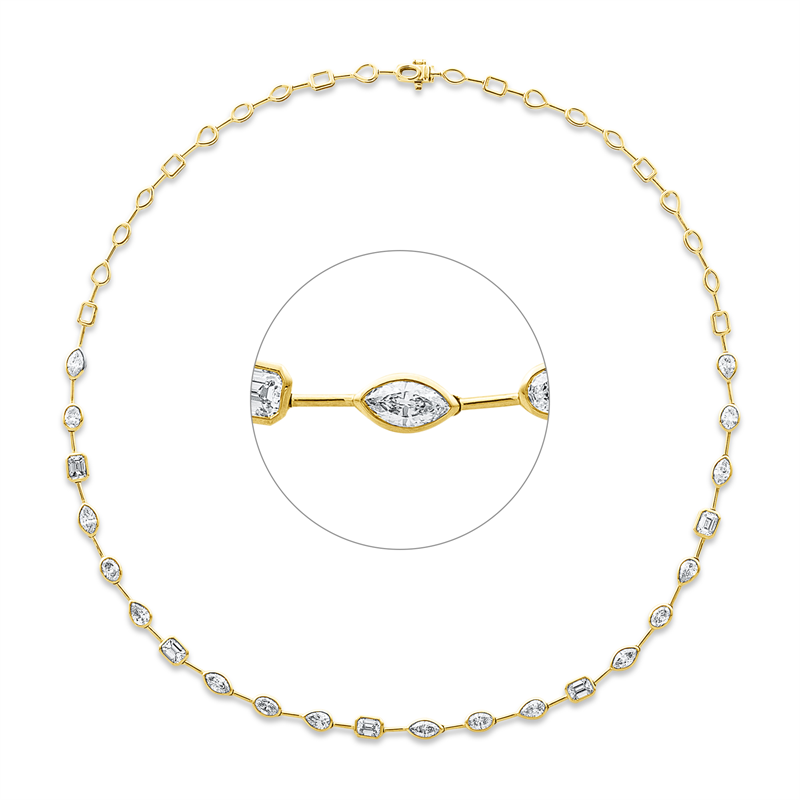 Image 90008937 - Collier 18 kt GG WG, 6 Navette 1,58 ct, TW-si, 5 Sm.schliff 1,98 ct, TW-si, 5 Tropfen ...