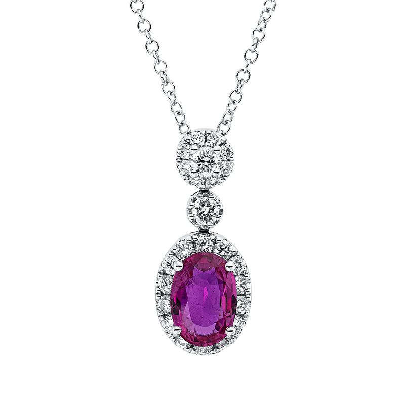 Image 90008938 - Collier 14 kt WG, mit ZÖ 43,2 cm 45,7 cm, 24 Brillanten 0,34 ct, TW-si, 1 Rubin 1,02 ...