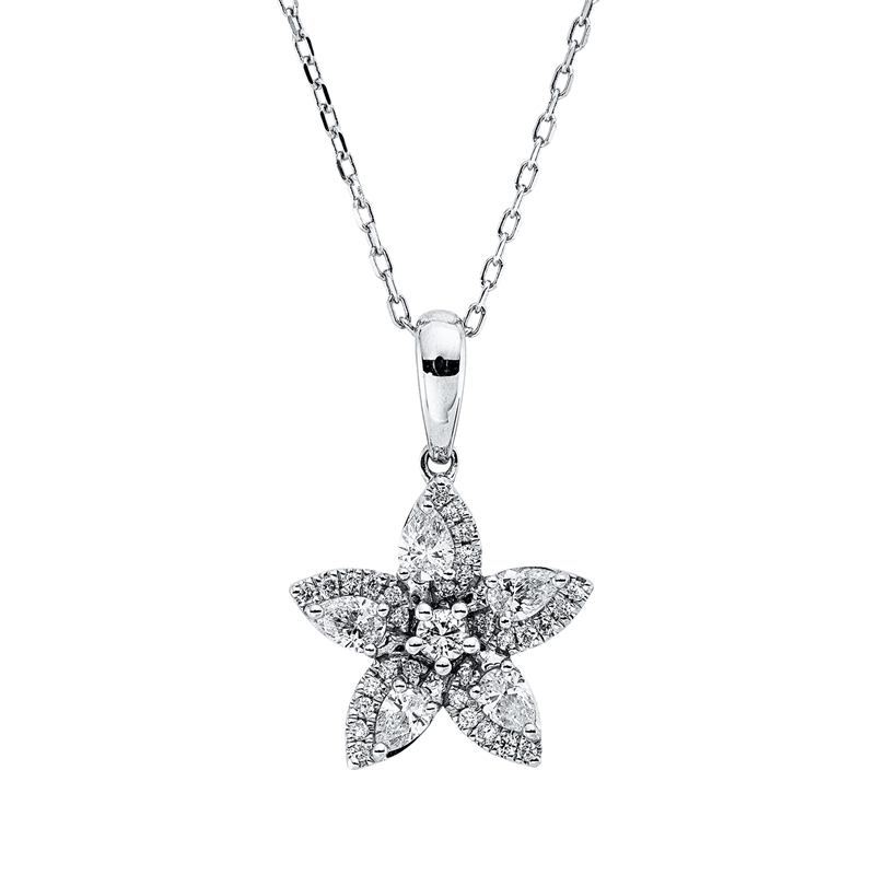 Image 90008939 - Collier 14 kt WG, mit ZÖ 40 cm 43 cm, 5 Tropfen 0,45 ct, TW-si, 31 Brillanten 0,19 ct, ...