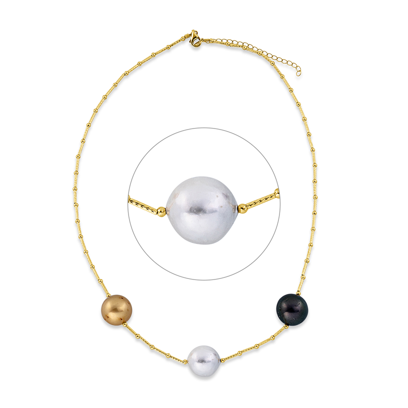 Image 90008940 - Collier 18 kt GG, mit ZÖ 40 cm, 1 SS gold 13 mm, 1 SS weiß 13 mm, 1 TA schwarz 13 mm, ...