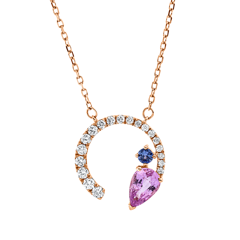 Image 90008941 - Collier 18 kt RG, mit ZÖ 40 cm, 19 Brillanten 0,18 ct, TW-si, 1 Saphir 0,53 ct pink, 1 ...