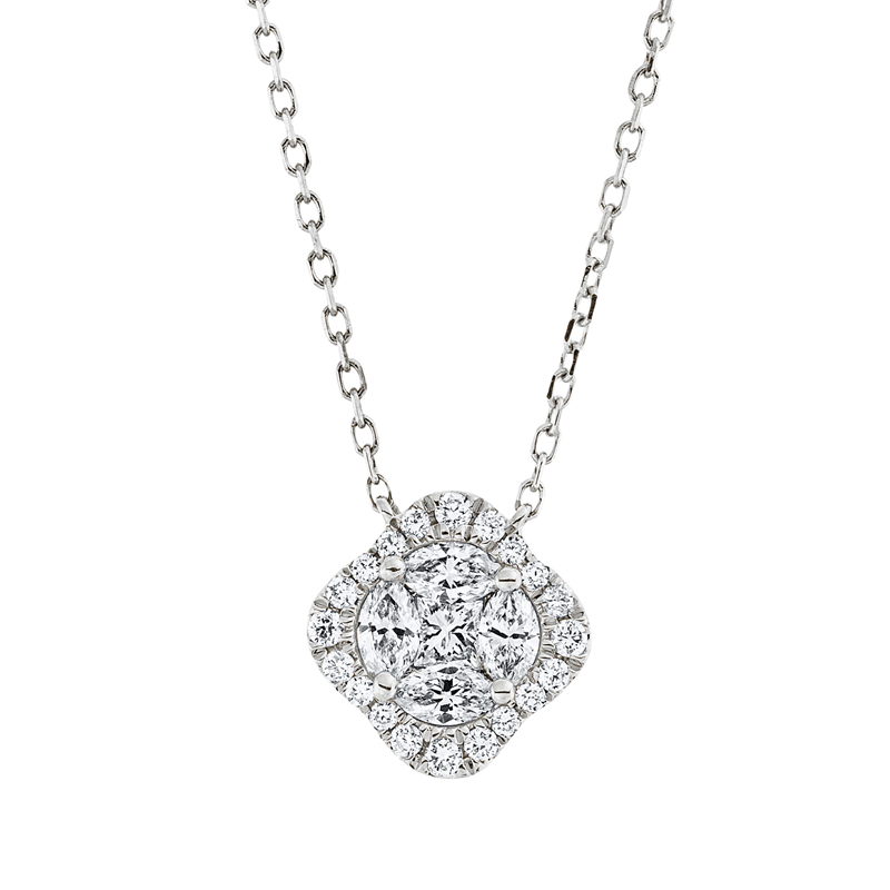 Image 90008944 - Collier 18 kt WG, mit ZÖ 40 cm, 1 Princ. 0,06 ct, TW-vsi, 4 Navette 0,21 ct, TW-vsi, 20 ...