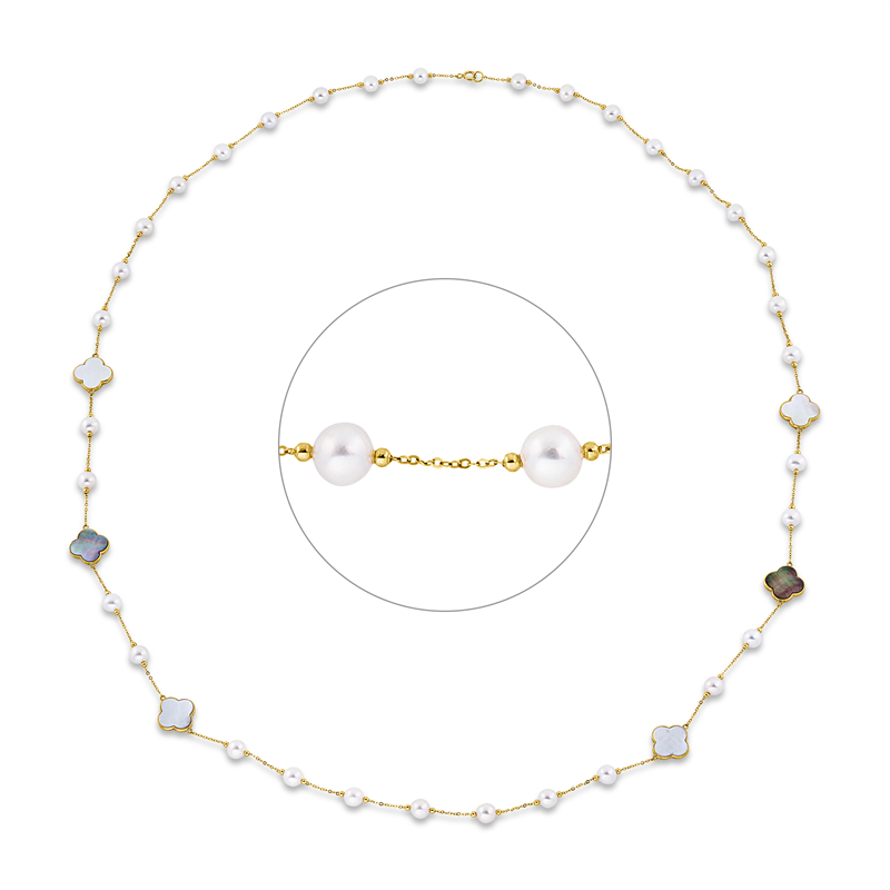 Image 90008946 - Collier 18 kt GG, 2 Perlmutt weiß, 2 Perlmutt multicolor, 2 Perlmutt schwarz, 33 ZP ...
